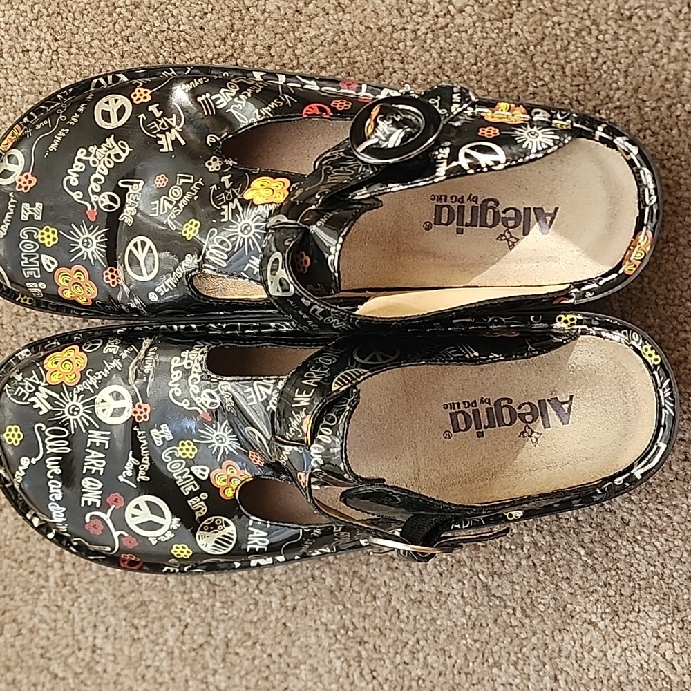 Alegria Peace And Love Black Multicolor Pattern Shoe